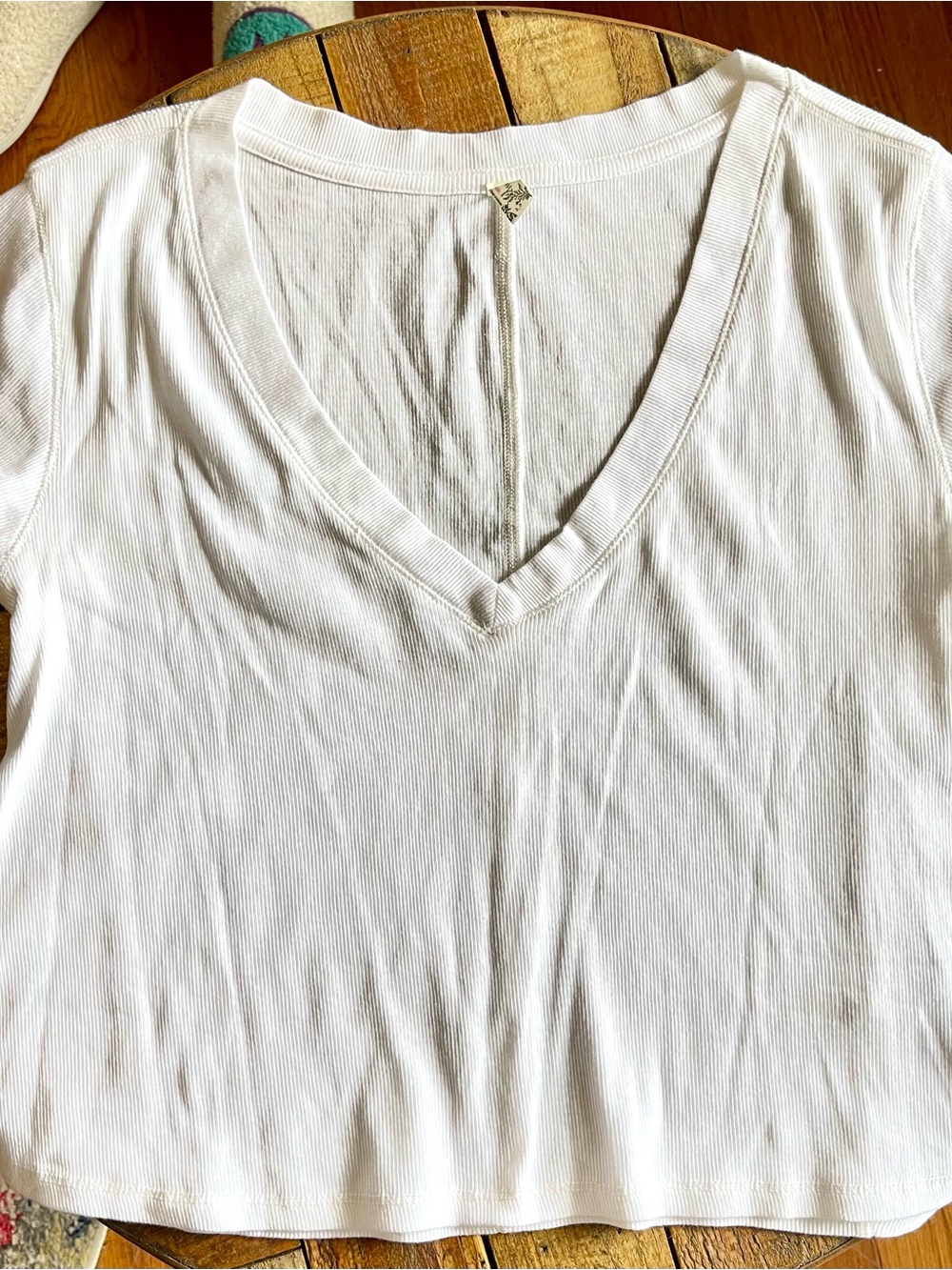 Free People Intimately White V-Neck Cropped Lightweight Ribbed Tee